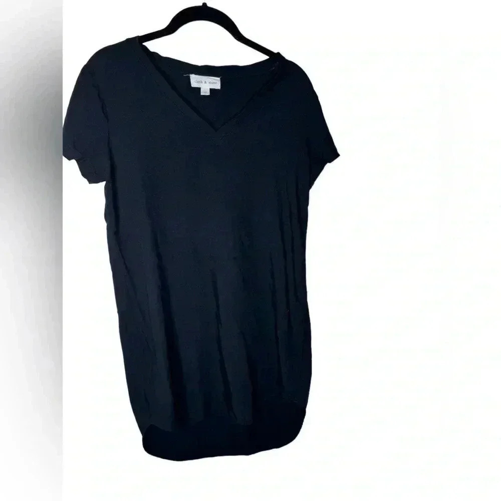 Anthropologie Cloth & Stone Vneck T-shirt Dress Hi Low Size M Black Goth Emo - Picture 8 of 11